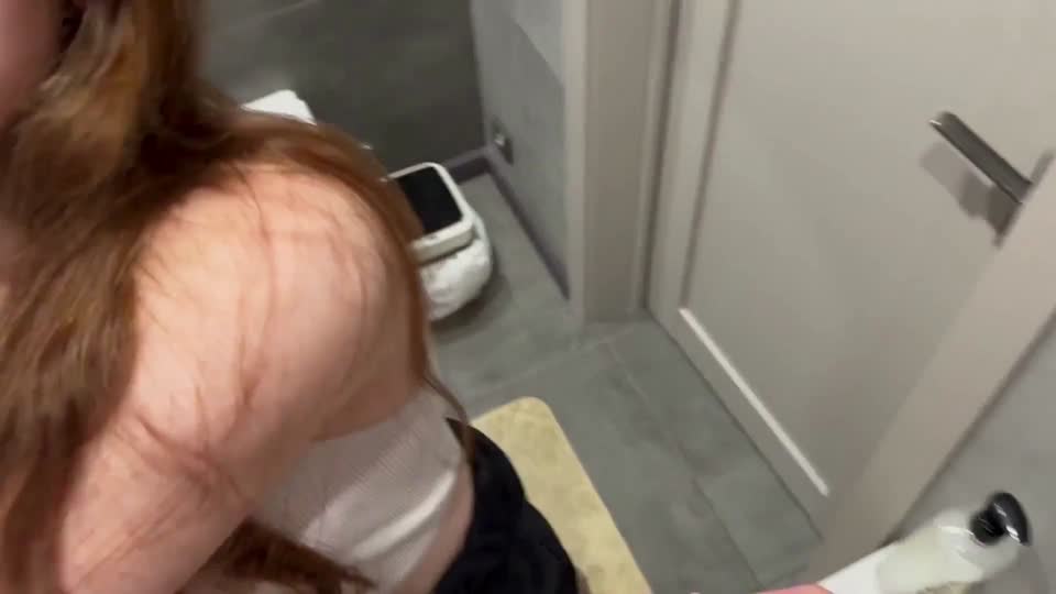 Red-haired Step Sister Brought a Towel and Agreed to Fuck