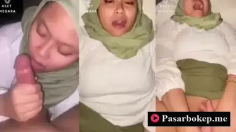 Indo Kerudung Hijau Nyepong Gantian di Colmekin Mendesah Keenakan